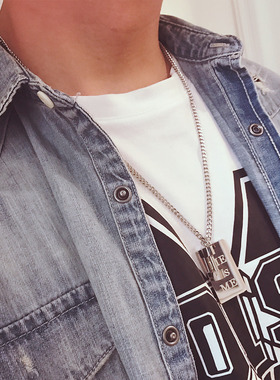 哑铃狗牌项链女男士潮男长款情侣