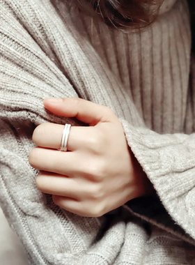 双排黑白戒指情侣潮人百单身简约