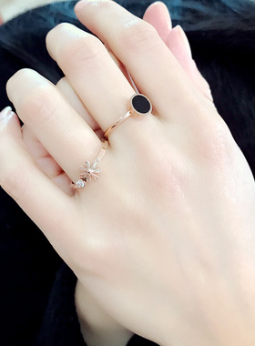 大圆盘黑色圆形戒指国版中首饰品