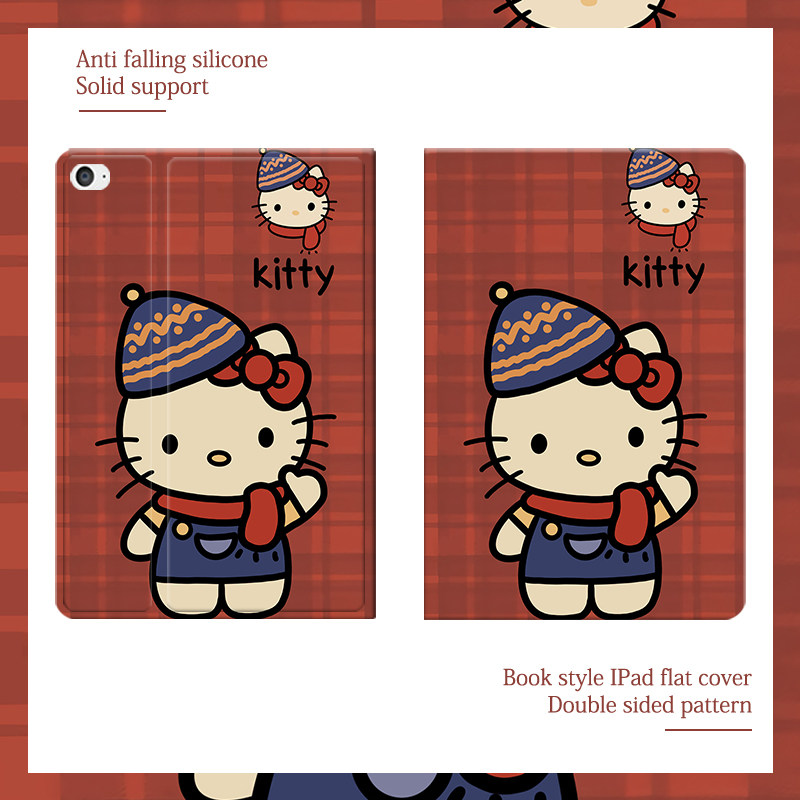 可爱格子kt猫2021/20/19新款ipad适用air4/3/2气囊保护套10.2/9.7寸平板2018笔槽pro11三折mini4/5苹果123壳6,淘宝优惠券,粉丝福利购,淘宝优惠卷