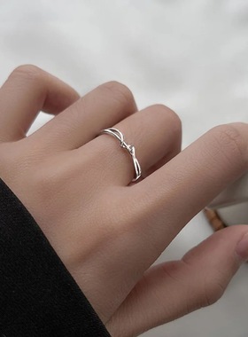 s925纯银线条戒指女气质轻奢感可调开口指环韩版小众尾戒手饰
