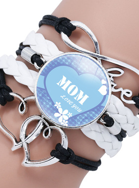 DIY配饰 MOM爱心时光宝石多层黑色多层皮革手链 LOVE母亲节礼物
