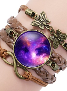 欧美风格饰品 迷幻宇宙银河星球时光宝石 复古多层DIY编织手链