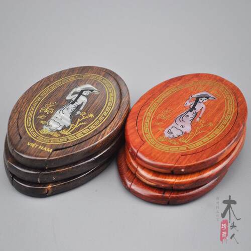 越南红木镜子花梨木随身化妆镜梳妆镜子情侣礼物便携式实木质镜子 - 图2
