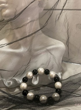 原创小香风贝母贝珠黑玛瑙手串女
