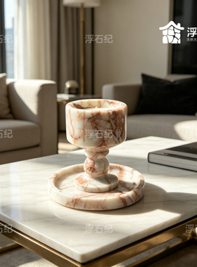 宝粉天然大理石烛台花瓶摆件高脚杯冰淇淋杯木质高脚杯