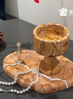 家居高级感云朵形大理石托盘玄关摆件首饰收纳香薰样板间装饰品