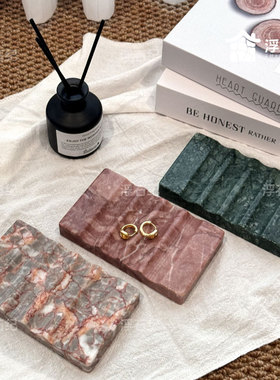 新天然大理石首饰托盘家居摆件肥皂托自留排水设计含防滑垫送礼物