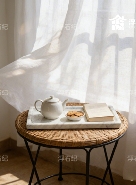白色大理石卡拉拉白纹香薰托盘茶几桌面收纳托盘家居装饰摆件