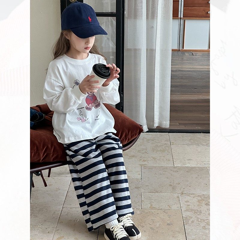 儿童裤子25春秋季新款男女童韩版宽松条纹直筒裤中大童运动裤卫裤,淘宝优惠券,粉丝福利购,淘宝优惠卷