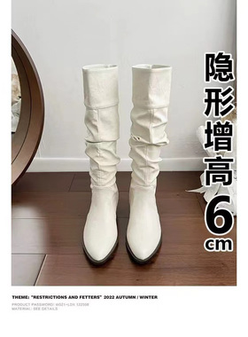 骑士靴长筒靴女尖头褶皱