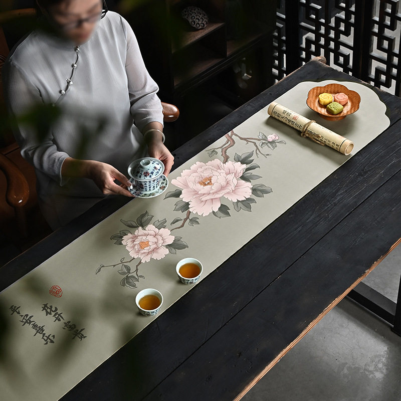 防水茶席双面干泡新中式禅意桌旗茶桌布防滑丝绸茶垫牡丹茶具配件,淘宝优惠券,粉丝福利购,淘宝优惠卷