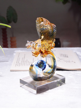 七彩琉璃鱼摆件年年有余