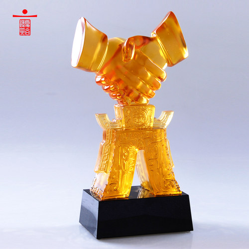 琉璃握手摆件合作共赢携手共进办公室装饰品定制开业周年庆纪念品 - 图1