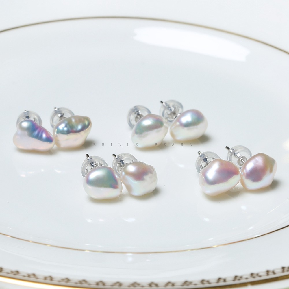 【澳白光鹅卵石keshi耳钉】天然淡水克旭巴洛克珍珠极光s925银EDF,淘宝优惠券,粉丝福利购,淘宝优惠卷