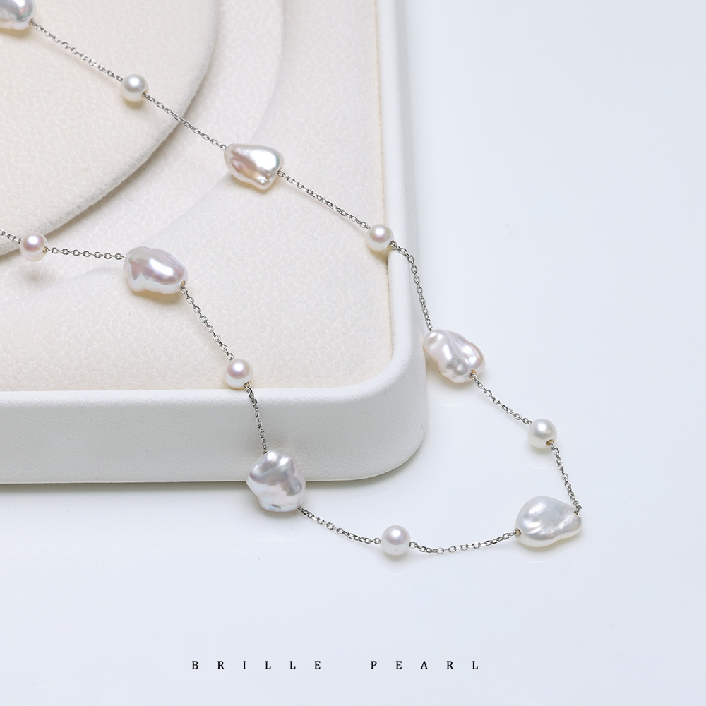 【满天星】独家5A天然淡水巴洛克极光ak双拼锁骨链叠戴s925银NAP - 图1