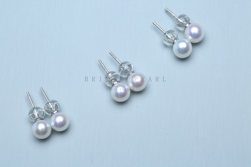 天然淡水AKOYA珍珠耳钉樱花粉小灯泡小钢珠耳钉镜面光珍珠耳钉EBA - 图0