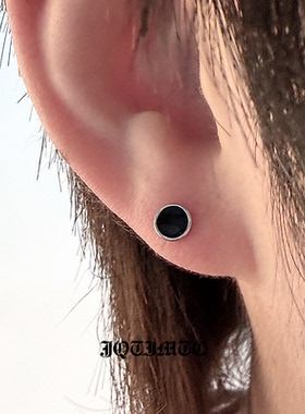 JQTIMTC《黑色幽默》S999纯银耳钉滴油圆形简约基础款耳饰品