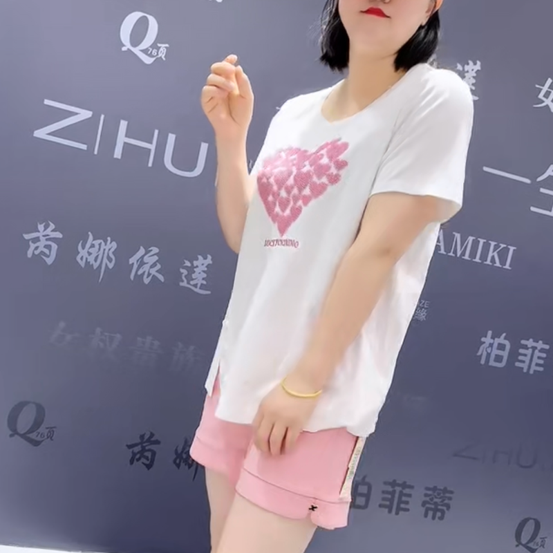 9216芮娜依莲夏季新款韩版宽松显瘦胖MM大码女常规款短袖圆领T恤 - 图2