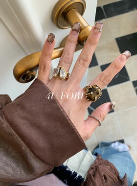 4U FORU小众设计高级感虎眼石爱心锆石戒指女款轻奢复古戒指指环