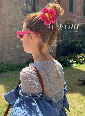 爱心多巴胺ins小众手工制作立体花朵百搭发圈发绳发饰度假风女