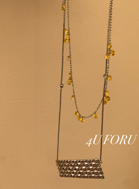 水滴黄色锆石流苏锁骨链轻奢显白爆款颈链小众抽拉式满天星项链