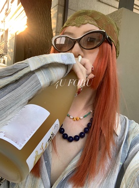 Ins风小众高级感蓝色串珠高品质项链撞色天然石甜趣项链叠戴设计