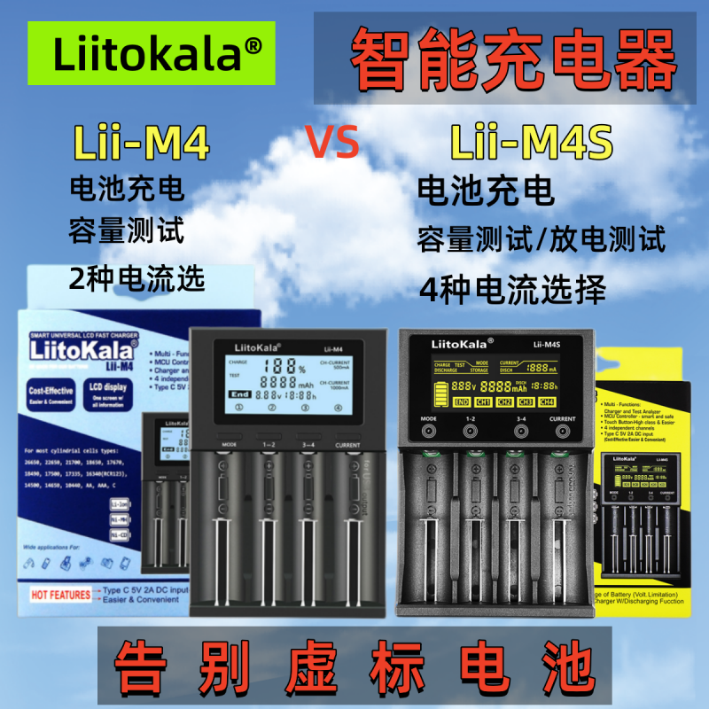 跨境Lii-M4S18650充电器智能26650锂电池容量检测21700镍氢5号7号 - 图2