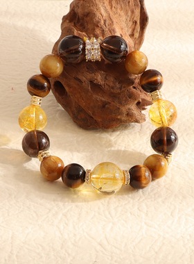 【金霸大综合】天然黄塔晶手串女款金虎眼石手饰黄水晶手链带证书