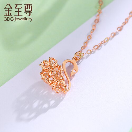 金至尊优雅天鹅18K红金玫瑰金项链女款颈链锁骨链生日礼物送老婆 - 图3