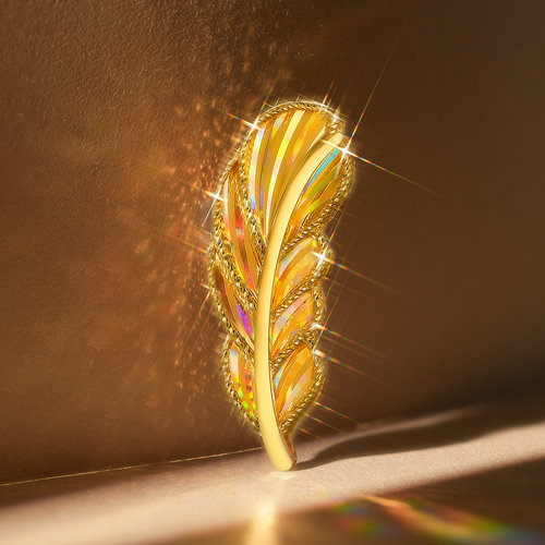 金至尊闪醉金黄金羽毛胸针2025新款炫彩幻彩金硬足金胸针新年礼物 - 图3