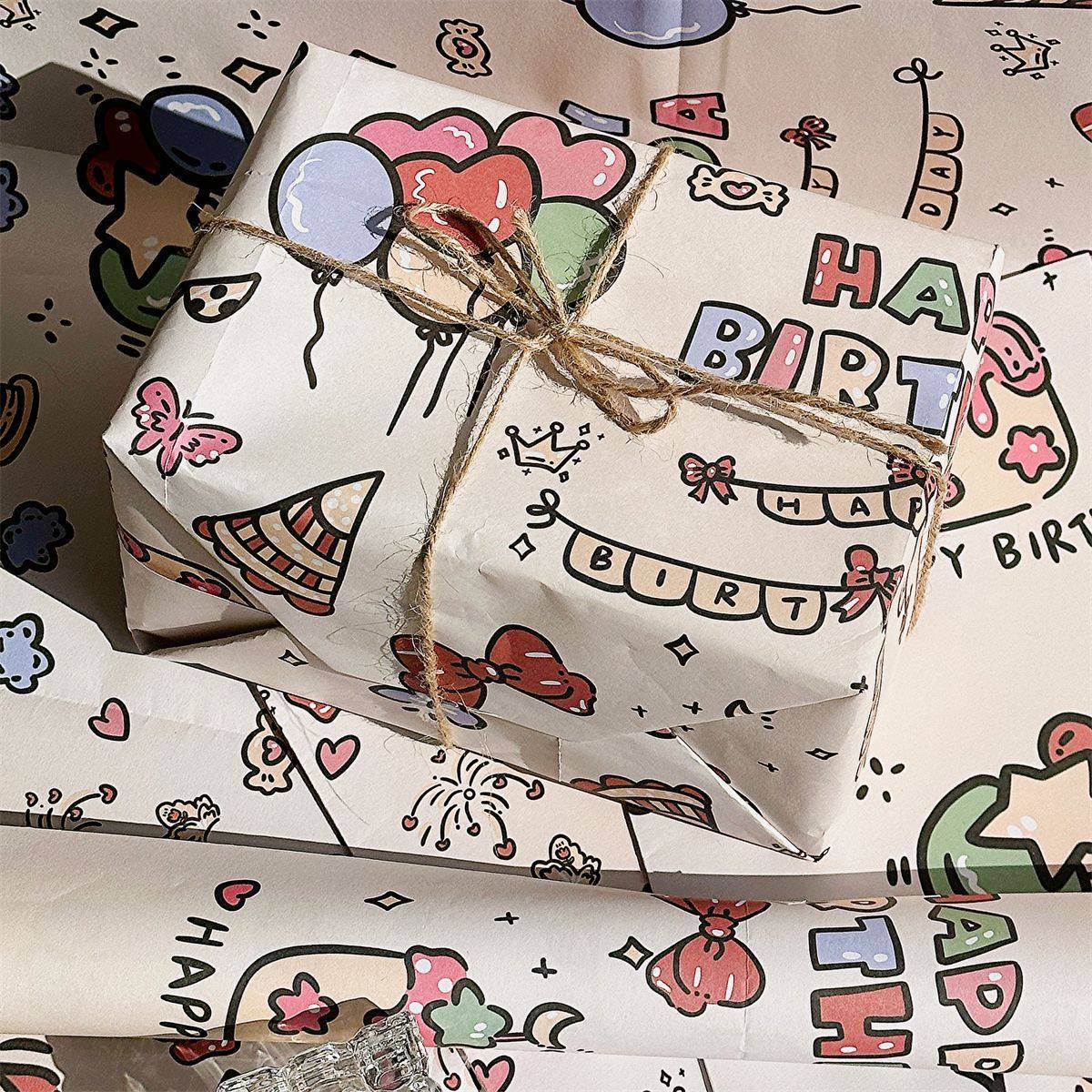 生日快乐ins风日常礼物包装纸原创设计打包纸卡通高颜值包装纸,淘宝优惠券,粉丝福利购,淘宝优惠卷