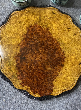 瘿木垫板缅花瘤文承盘实木壶承圆盘随型杯垫隔热垫收纳托盘文玩盘