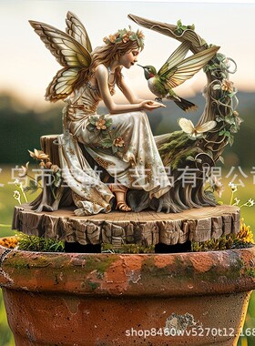 跨境亚克力精灵仙子与蜂鸟彩色花园桩防水耐磨庭院地插挂件摆件