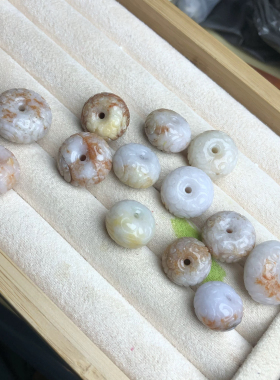 天然撒金老翡翠雕刻平安扣转运吊坠diy配件手工编织手绳项链配饰
