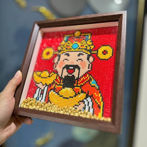 真玻璃 送元宝带框钻石画2025新款新手DIY钻石贴十字绣财神爷摆台 - 图1