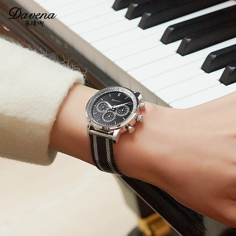 新款正品蒂玮娜davena钢带腕水钻表 davena童凯国产腕表
