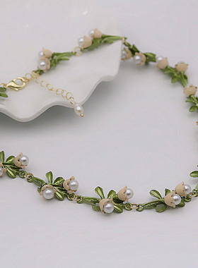 铃兰花珍珠项链女小众颈链锁骨链轻奢耳环手链小众生日礼物配饰