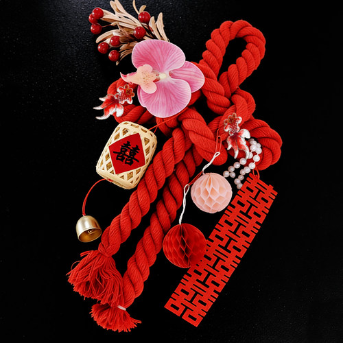 婚房布置万字结卧室新房门把手男女方结婚礼喜字装饰小挂件高级感 - 图1