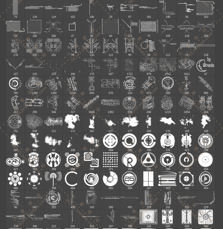 神秘科技元素PS/Procreate笔刷星际文明外星符号分子ABR/Brushset - 图2