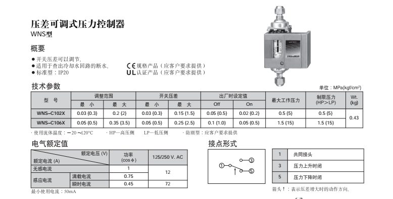 原装SAGINOMIYA日本鹭宫压力开关WNS-C106X压力控制器压差开关-图2