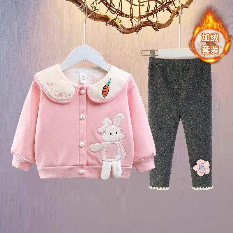 女宝宝秋冬季套装加绒女童3岁加厚外套两件套婴幼儿6个月韩版秋装,淘宝优惠券,粉丝福利购,淘宝优惠卷