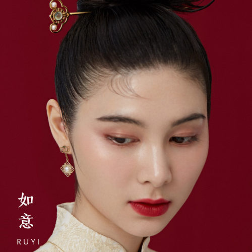 吉祥如意耳坠18K金Akoya珍珠美颂之光MAISON LUMIERE 宫里 中国风 - 图0