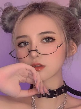 二次元软妹半框眼镜无镜片日系拍照造型搭配可爱萌妹黑色框架女潮
