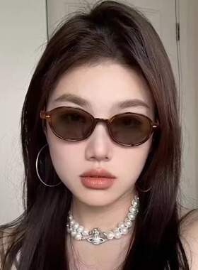 复古书呆子玳瑁椭圆显瘦墨镜女