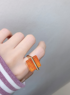 韩版正方形纹理小众百搭戒指