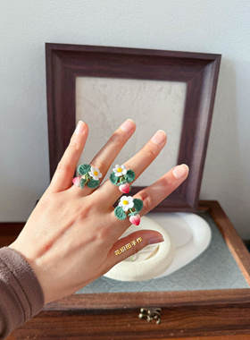 原创手工戒指微钩草莓指环戒指成品