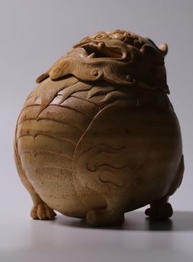 山宁竹舍 精品竹根雕甪端香炉摆件 纯手工雕刻