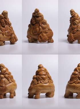 山宁竹舍 名家精工手作竹根雕骑兽十八罗汉把件摆件