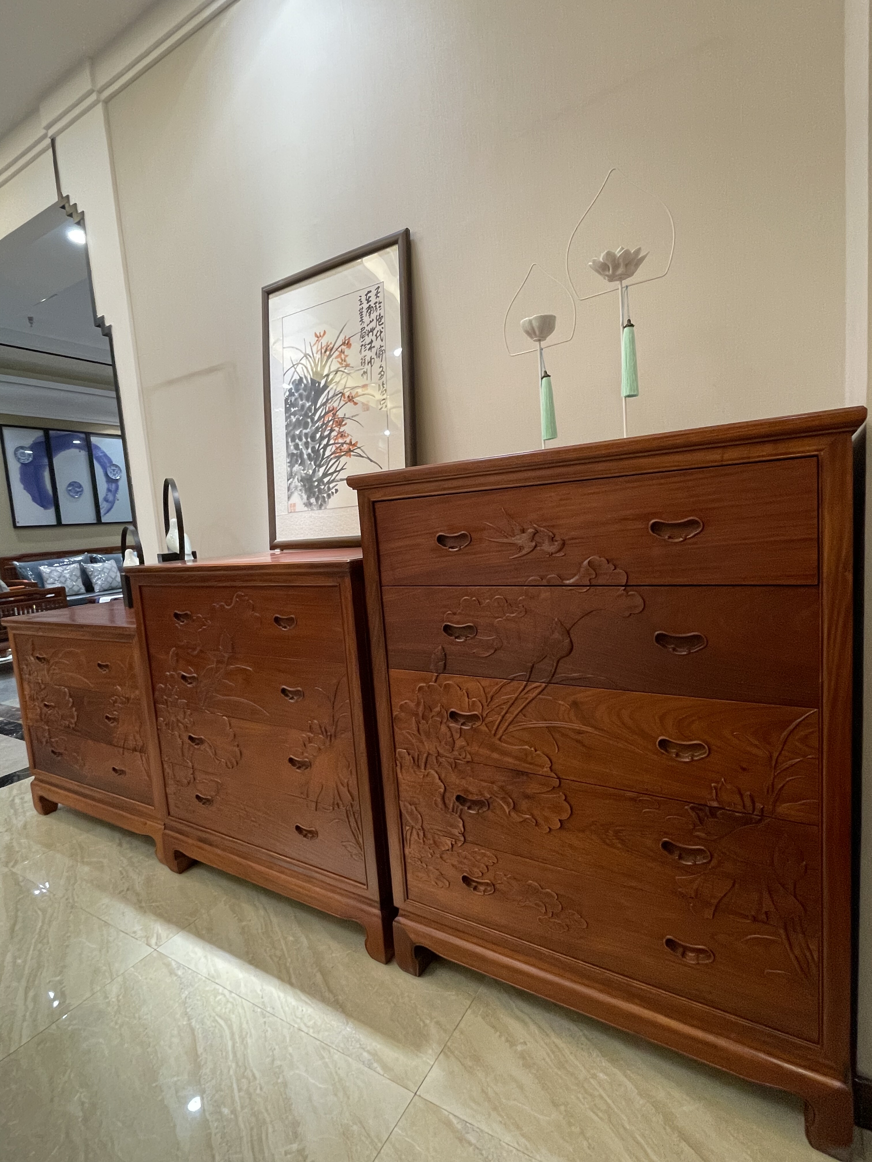 年年红 大果紫檀五斗柜斗储 矮柜储物柜 杂物柜 红木缅甸花梨木